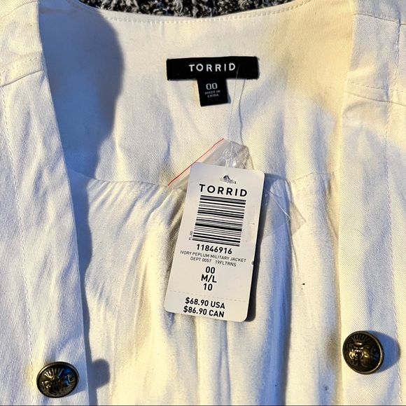 Torrid Off White Twill Peplum Military Jacket size 00 (M/L 10) - Picture 8 of 16